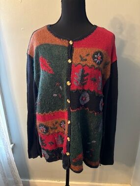 Vtg capacity womens M cardigan sweater flowers mohair blend